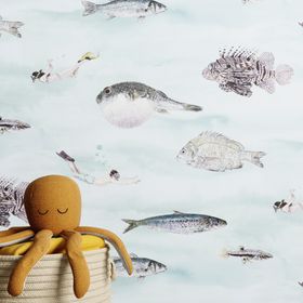 Fish Classic Wallpaper - Blue Green - Sian Zeng