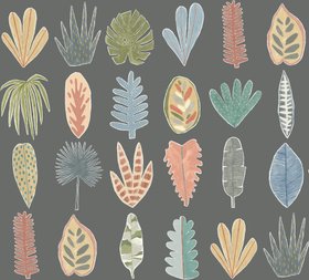 Leaf Boogie Wallpaper - Charcoal Mix - Glasshouse Collection - Ohpopsi