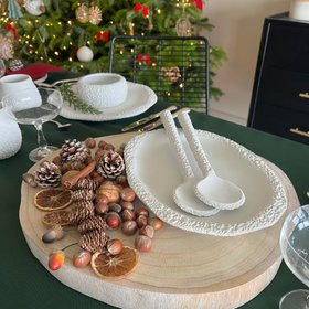 White Textured Ceramic Dinnerware Set - Coral Collection - Koti London