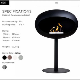 Dome 625 - Black Ground Steel Low Bioethanol Fireplace - Le Feu