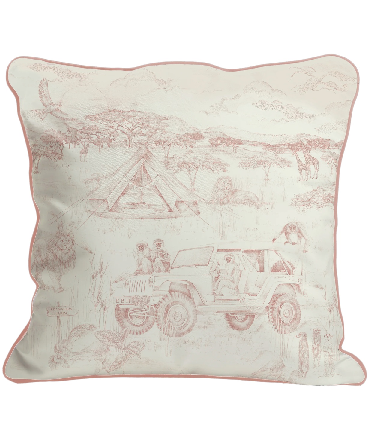 Personalised - Lyons Den Monkeys in a Jeep Cushion - Victoria Sanders