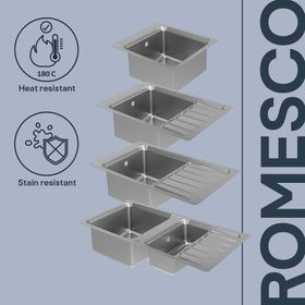 GoodHome Romesco Brushed Stainless steel 1 Bowl Kitchen sink With compact drainer (W)510mm x (L)770mm
