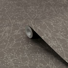 Clarissa Hulse Gypsophila Mocha & Silver effect Smooth Wallpaper