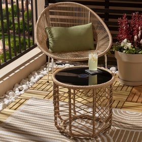 GoodHome Omalos Rattan effect Beige Round Side table