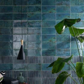 Ca’Pietra Digbeth Emerald Green & Blue Gloss Brick Metallic effect Ceramic Indoor Wall tile, Pack of 22, (L)300mm (W)150mm