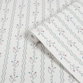 Laura Ashley White & Duck Egg Blencow Smooth Wallpaper