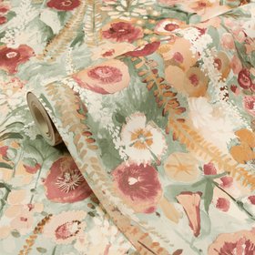 Grandeco Pale Green Delphinium Natural Smooth Wallpaper