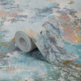 GoodHome Nivosa Teal Coloured concrete Plaster effect Abstract Embossed Wallpaper