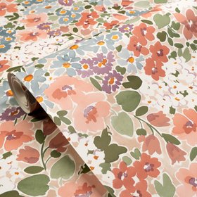 Grandeco Rust & Blue Flower Garden Natural Smooth Wallpaper