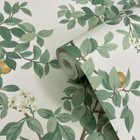 Statement Green & White Whisper Tree Smooth Wallpaper