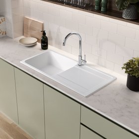 Rangemaster Loa Artic White Granite composite 1 Bowl Kitchen sink 500mm x 1000mm