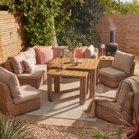 GoodHome Elos Beige Rattan effect 9 Seater Modular corner Dining set