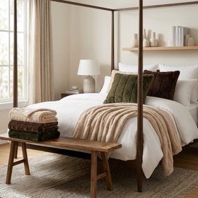 Beige Stripe Faux fur Throw