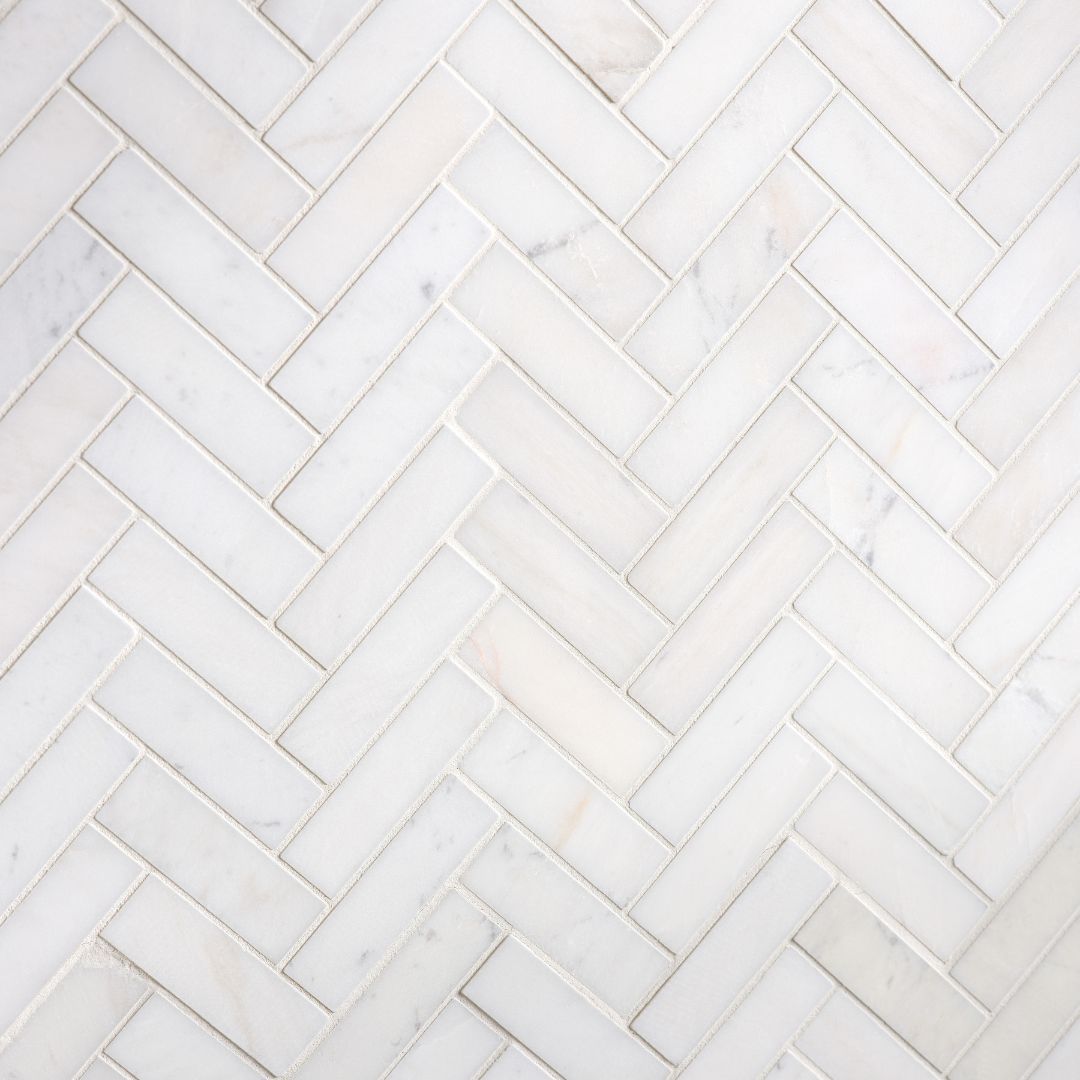 Ca’Pietra Athena White Satin Herringbone Marble Indoor Wall & floor & wall tile