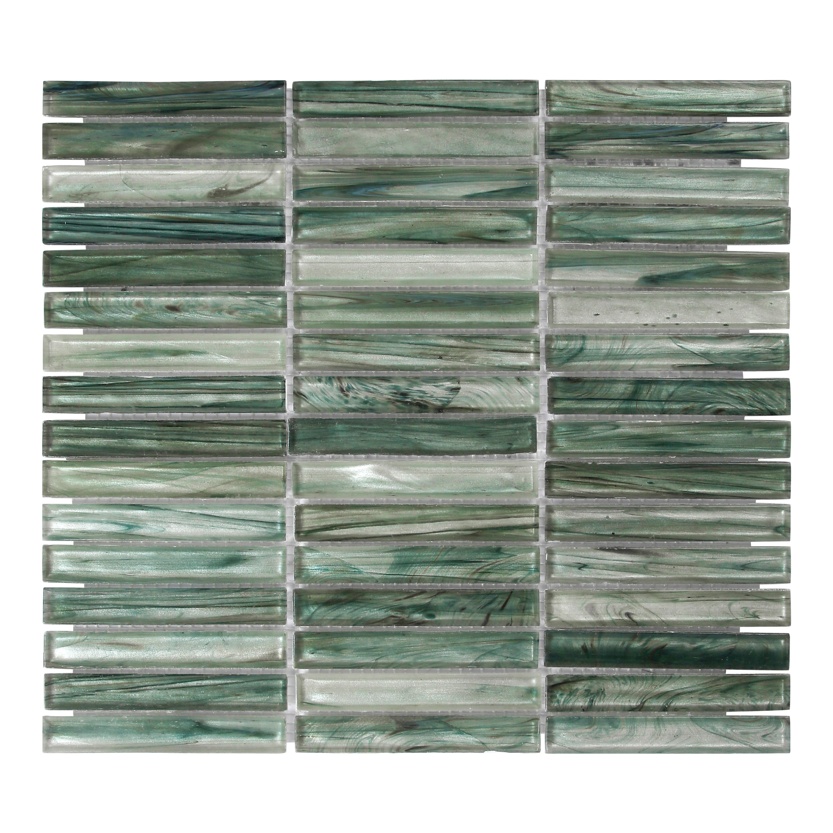 Saronic Mixed Green Gloss Muretto Glass Mosaic tile, (L)337mm (W)302mm