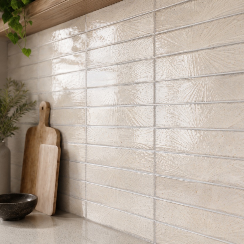 Starlight Light Grey Gloss Deco Textured Ceramic Indoor Wall tile, Pack of 56