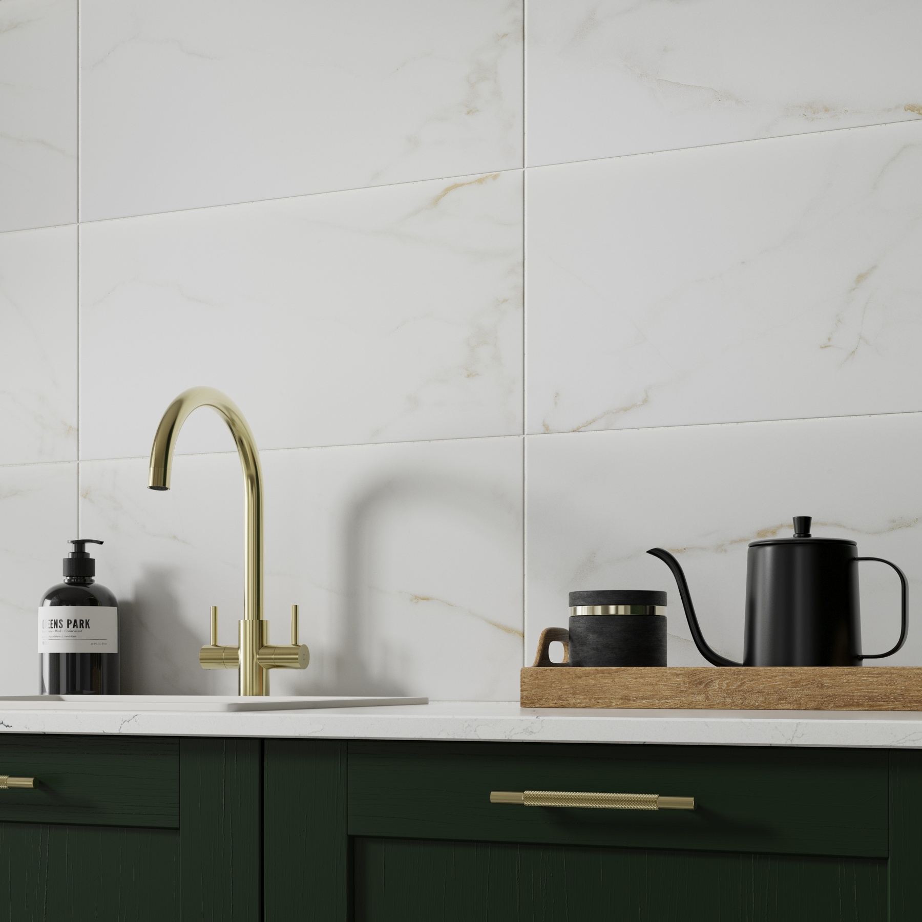 Beatrice White & gold Matt Marble effect Ceramic Indoor Wall tile
