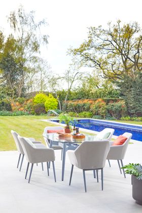 Bridgman Garden Set |180cm Henley Glass and Aluminium Dining Table with 6 Richmond Armchairs