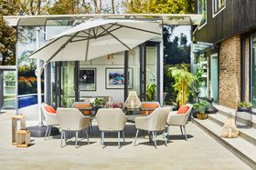 Bridgman Garden Set | 230cm Henley Glass and Aluminium Dining Table with 8 Richmond Armchairs