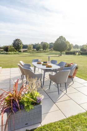 Bridgman Garden Furniture | 220cm Henley Ceramic Slate & Aluminium Dining Table with 8 Richmond Armchairs