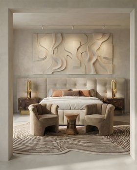 Warm Neutral Contemporary Bedroom by BRABBU