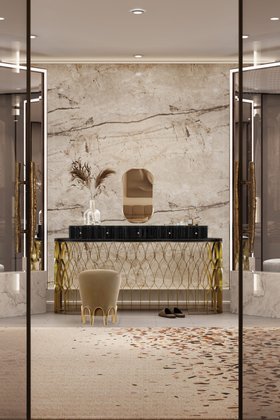 Mecca Vanity Table, Terrazzo Rug and Nui Stool