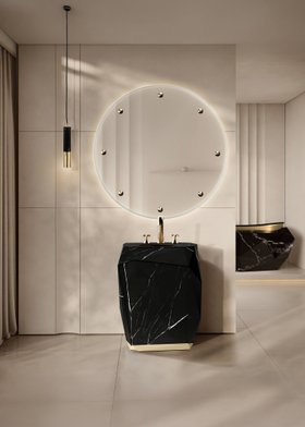 Diamond Black Marble Pedestal Sink