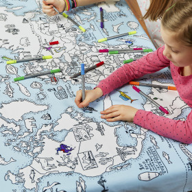 World Map Tablecloth - colour in and learn