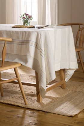 Cream Sophie Stripe 100% Linen Tablecloth