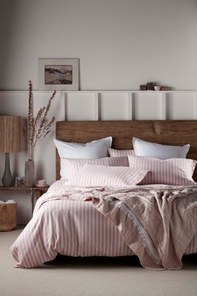 Blush Pink Fred Stripe Brushed 100% Organic Cotton Bed Linen