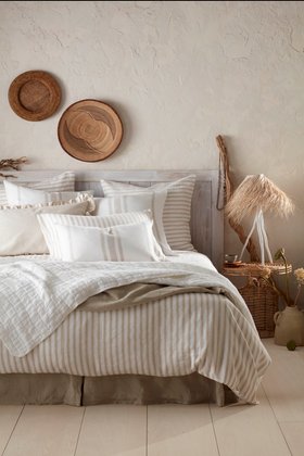 Natural French Ticking Stripe Cotton Linen Bed Linen