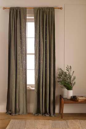 Dark Olive Claudia Cotton Linen Loop Top Curtain