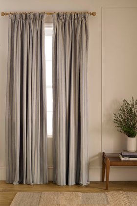 French Blue Stripe Twill Blackout Curtain