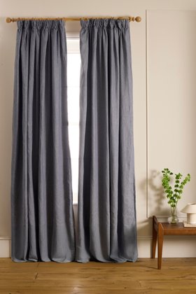 French Blue Twill Cotton Linen Blackout Pencil Pleat Curtains