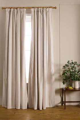 Off White Twill Cotton Linen Blackout Pencil Pleat Curtains