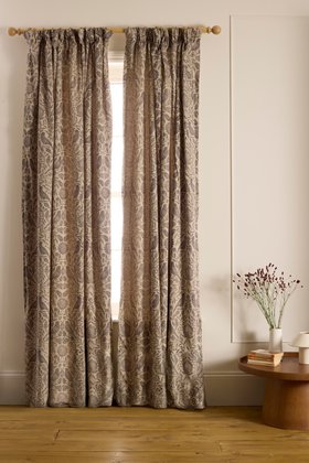 Birdie Jacquard 100% Cotton Lined Pencil Pleat Curtains