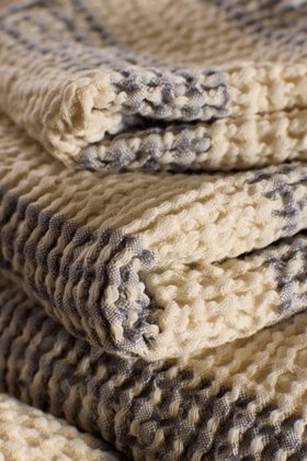 French Blue Wide Stripe 100% Cotton Waffle Towel