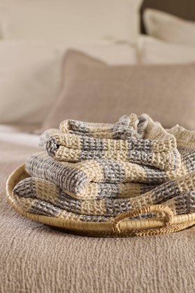 French Blue Wide Stripe 100% Cotton Waffle Towel