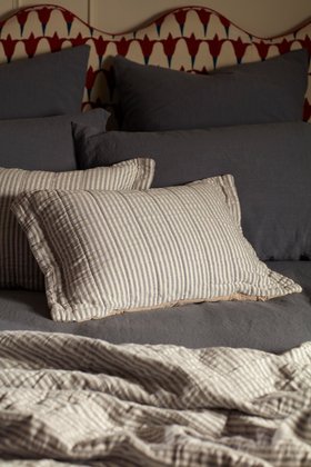 French Blue Sidney Stripe 100% Organic Cotton Cushion Cover