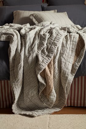 French Blue Sidney Stripe 100% Organic Cotton Quilted Throw