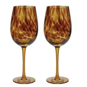 BarCraft Set of 2 Tortoiseshell Patterned Wine Glasses in Gift Box
