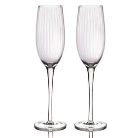 BarCraft Set of 2 Handmade Ribbed Champagne Flutes in Gift Box