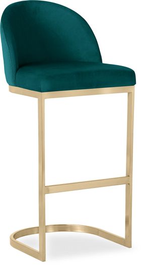 Matteo Bar Stool With Backrest, Teal Sustainable Velvet & Brass