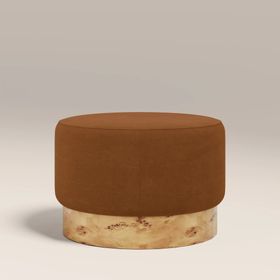 Marie Footstool | Caramel Brown Sustainable Mohair Velvet & Burl Wood