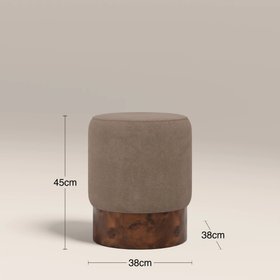 Marie Pouffe | Truffle Brown Sustainable Mohair Velvet & Walnut Burl Wood