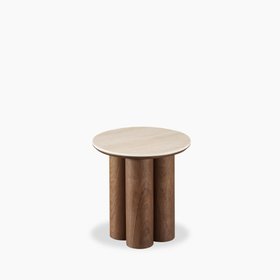 Noelle Round Side Table | Natural Travertine Effect Sintered Stone & Walnut