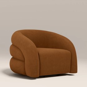 Chaplin Swivel Accent Chair | Caramel Brown Sustainable Mohair Velvet & Walnut