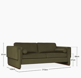 Ava 3 Seater Sofa | Moss Green Sustainable Mohair Velvet