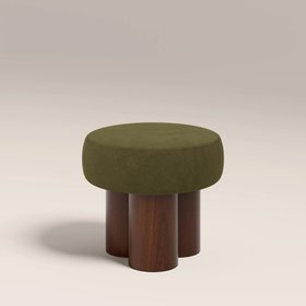 Rey Pouffe | Moss Green Sustainable Mohair Velvet & Walnut