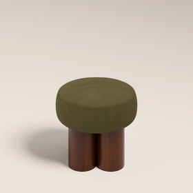 Rey Pouffe | Moss Green Sustainable Mohair Velvet & Walnut